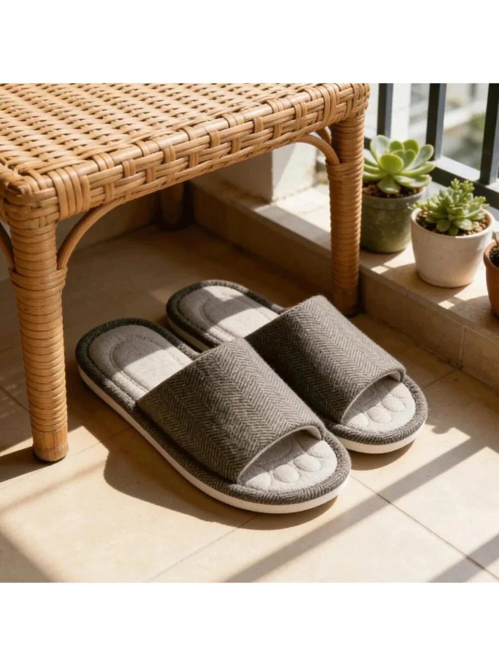 Men's Brown Slippers Breathable Slip-on Indoor Slippers Washable Home Shoes